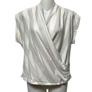 Anthropologie MAEVE Gray Striped Faux Wrap Top L